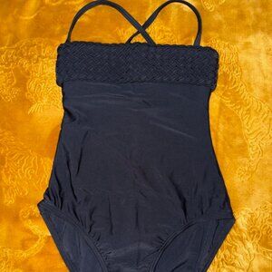 La Blanca by Rod Beattie One‑Piece Swimsuit Women’s Size 4 Black Braided Top